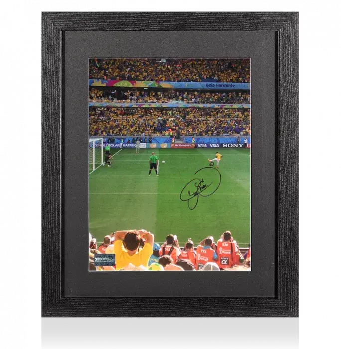 Neymar Jr Signed Brazil Photo In Black Wooden Frame: 2014 FIFA World Cup Penalty vs Chile