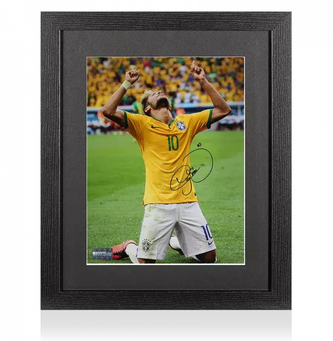 Neymar Jr Signed Brazil Photo In Black Wooden Frame: 2014 FIFA World Cup Celebration