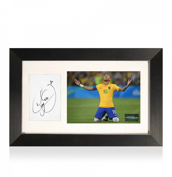 Neymar Jr Signed Card and Brazil Photo Frame: Olympic Champion