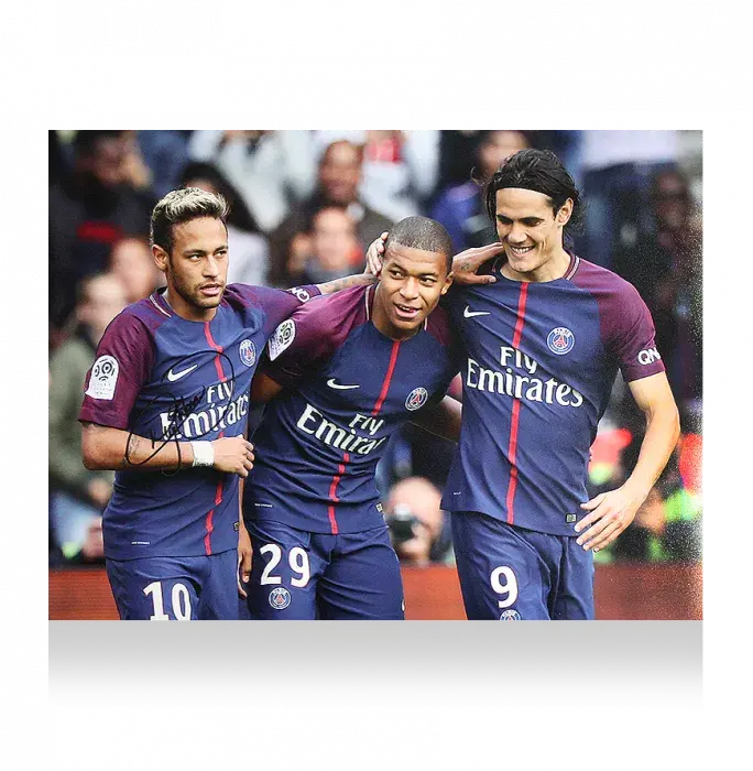Neymar Jr Signed Paris Saint-Germain Photo: Celebrating With Mbappe & Cavani
