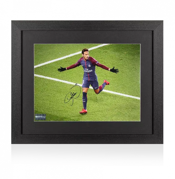 Neymar Jr Signed Paris Saint-Germain Photo In Black Wooden Frame: UEFA Champions League Goal vs Celtic