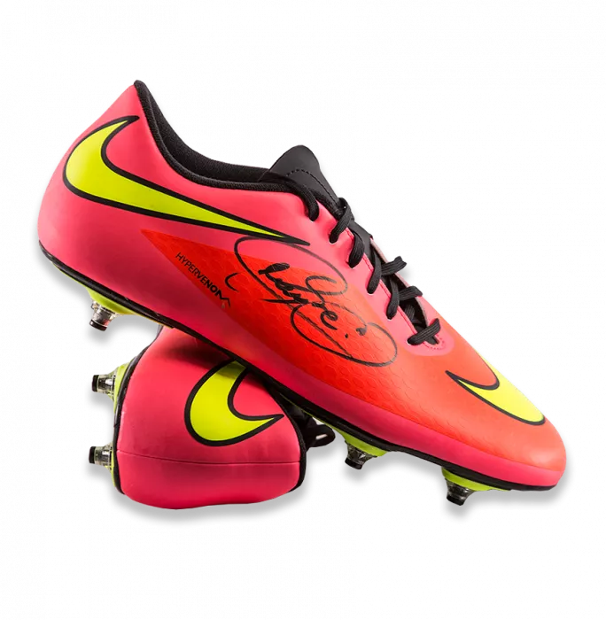 Neymar Jr Signed Peach Nike Hypervenom Phantom Boot In Acrylic Case