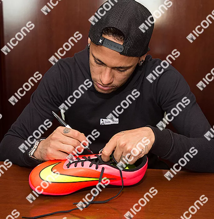 Neymar Jr Signed Peach Nike Hypervenom Phantom Boot In Acrylic Case