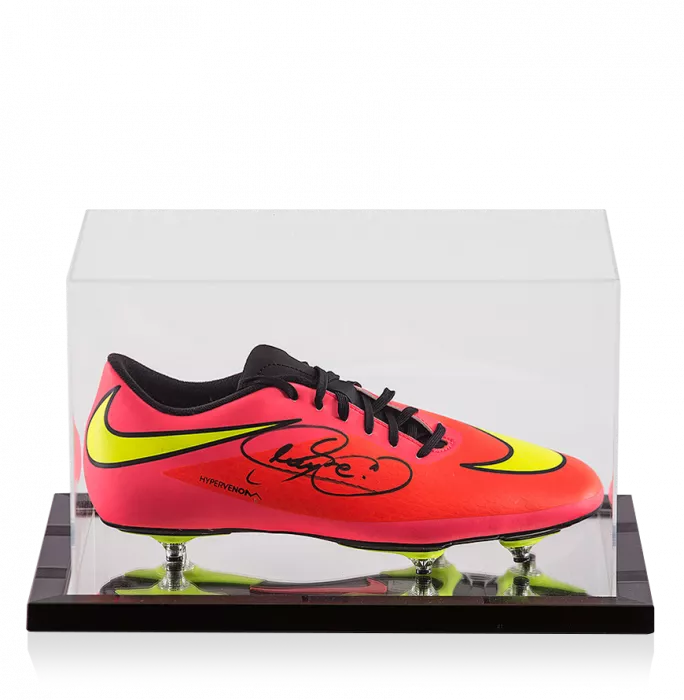 Neymar Jr Signed Peach Nike Hypervenom Phantom Boot In Acrylic Case