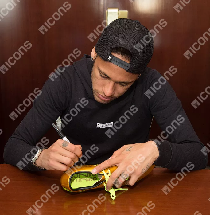 Neymar Jr Signed Special Edition Gold Nike Hypervenom Boot In Bubble Frame: Brazil