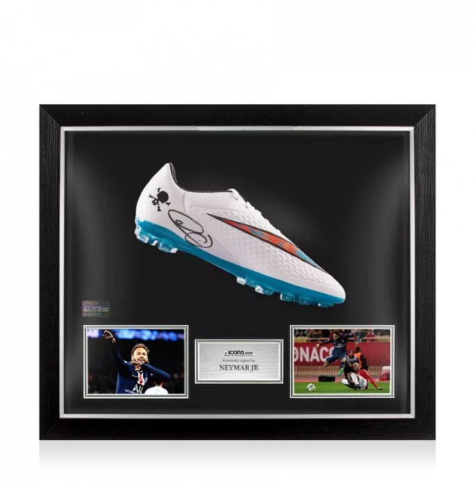 Neymar Jr Signed White Nike Hypervenom Boot In Bubble Frame: Option 1