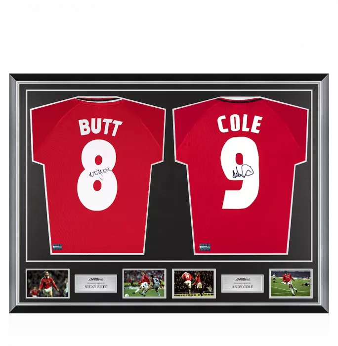 Nicky Butt & Andy Cole Signed Manchester United Shirts In Classic Dual Frame