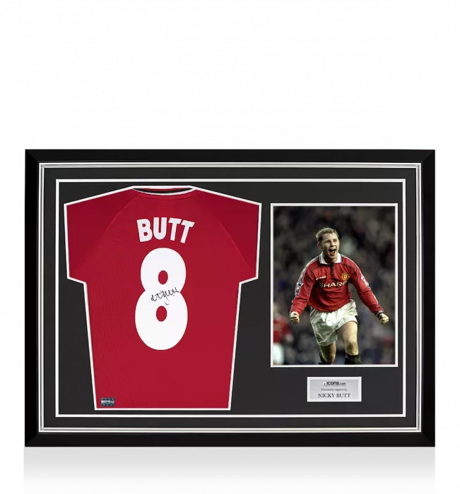 Nicky Butt Back Signed Manchester United 1999 Home Shirt Home Shirt In Hero Frame: Option 1
