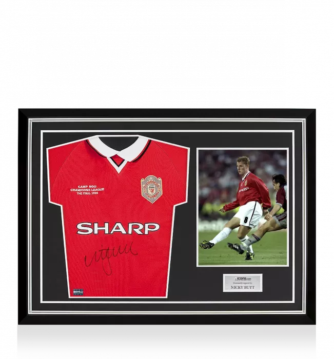 Nicky Butt Front Signed Manchester United 1999 Home Shirt Home Shirt In Hero Frame: Option 1