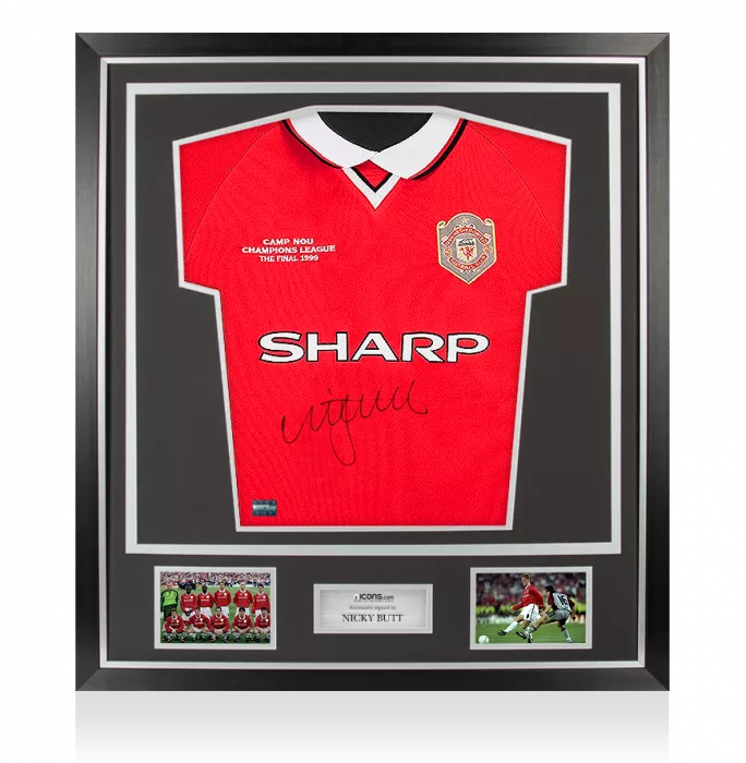 Nicky Butt Front Signed Manchester United 1999 Home Shirt In Classic Frame