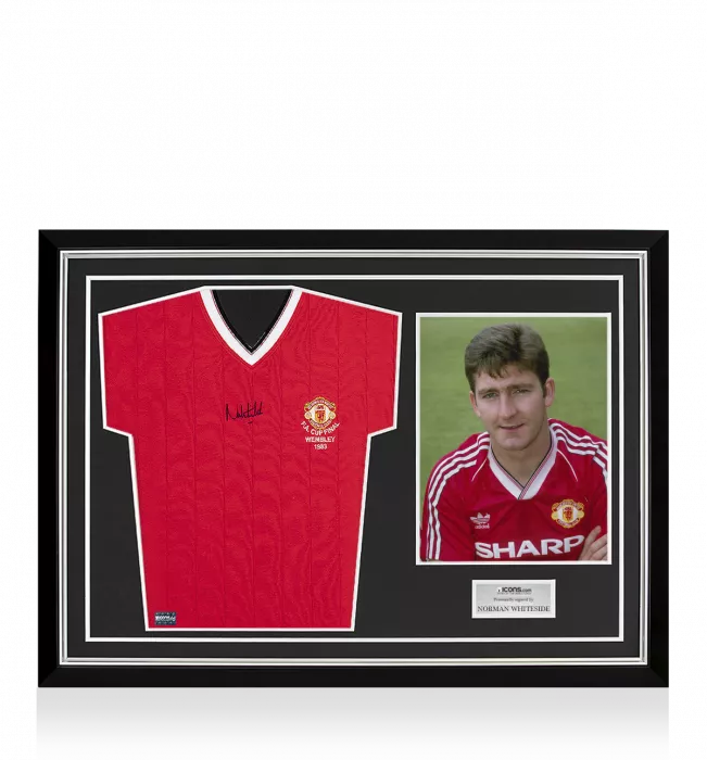 Norman Whiteside Front Signed Manchester United Home Shirt: 1983 FA Cup Final Special Edition Home Shirt In Hero Frame: Option 1