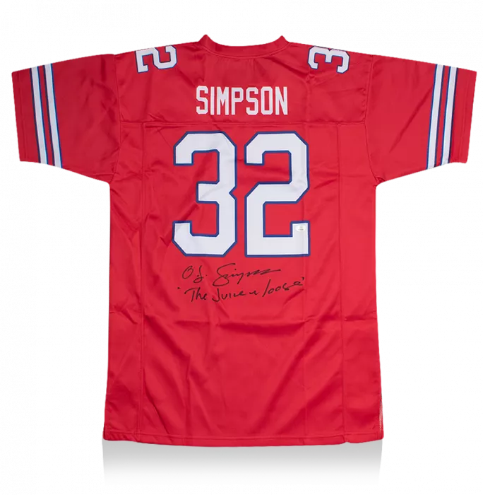 OJ Simpson Back Signed Red And White American Football Jersey: "The Juice Is Loose" Edition