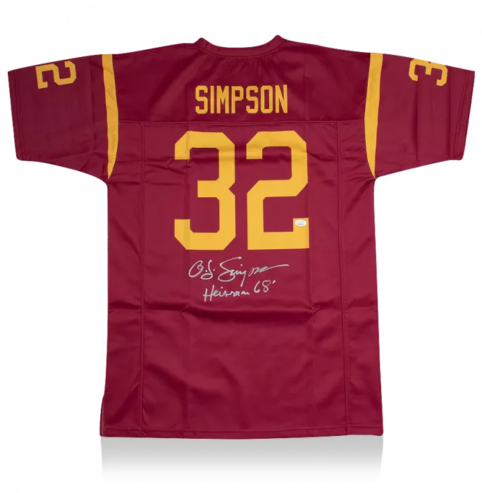 OJ Simpson Back Signed Red And Yellow American Football Jersey: "Heisman '68" Edition