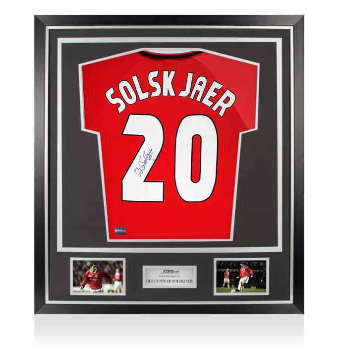 Ole Gunnar Solskjaer Back Signed Manchester United 1999 Home Shirt In Classic Frame