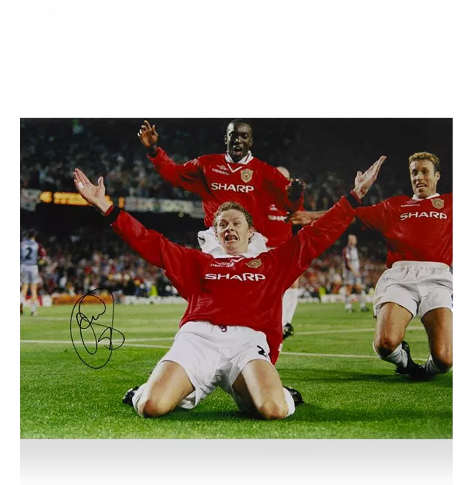 Ole Gunnar Solskjaer Signed Manchester United Photo: 1999 UEFA Champions League Final Celebration