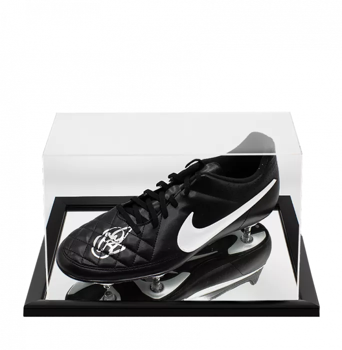 Ole Gunnar Solskjaer Signed Nike Black and White Boot In Acrylic Case