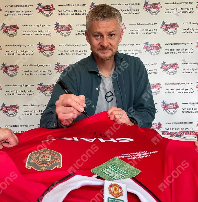 Ole Gunnar Solskjaer & Teddy Sheringham Dual Front Signed Manchester United 1999 UCL Final Shirt In Hero Frame: Option 1