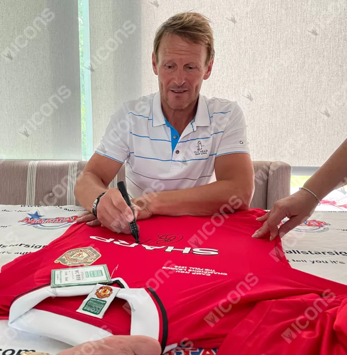 Ole Gunnar Solskjaer & Teddy Sheringham Dual Front Signed Manchester United 1999 UCL Final Shirt