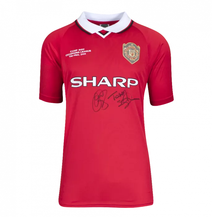 Ole Gunnar Solskjaer & Teddy Sheringham Dual Front Signed Manchester United 1999 UCL Final Shirt