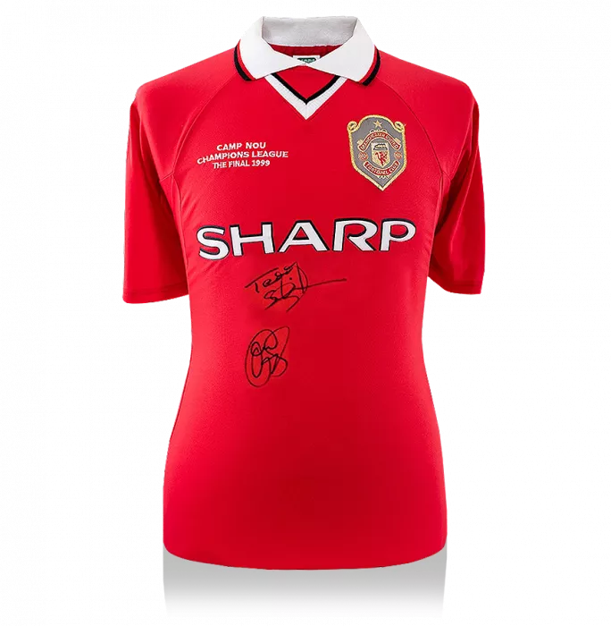 Ole Gunnar Solskjaer & Teddy Sheringham Front Signed Manchester United 1999 Home Shirt