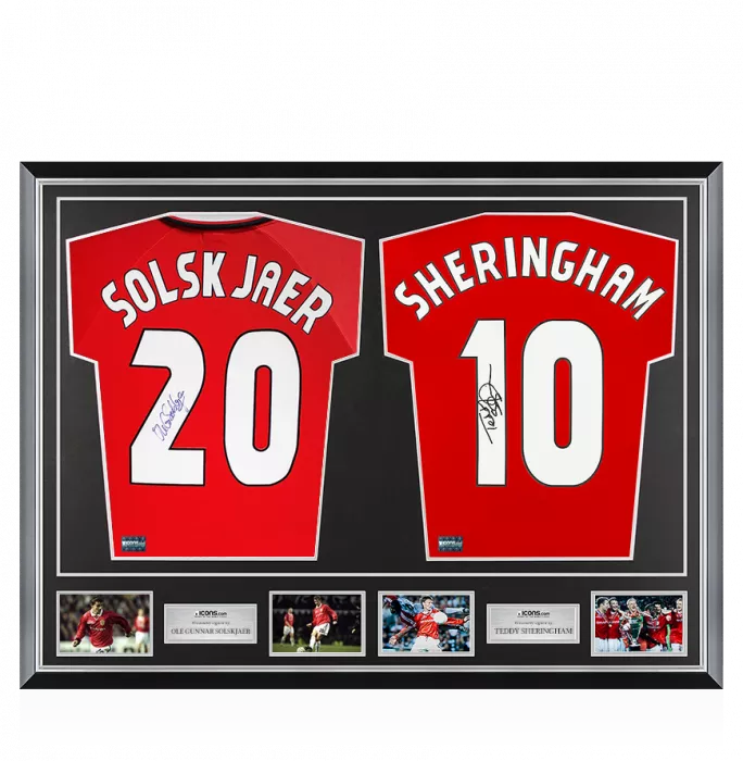 Ole Gunnar Solskjaer & Teddy Sheringham Signed Manchester United Shirts In Classic Dual Frame
