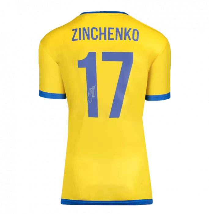 Oleksandr Zinchenko Back Signed Game4Ukraine Shirt In Hero Frame: Option 1