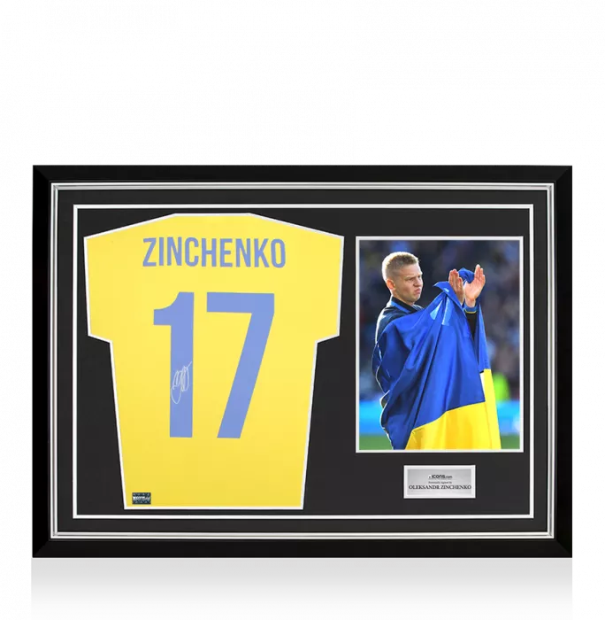 Oleksandr Zinchenko Back Signed Game4Ukraine Shirt In Hero Frame: Option 1