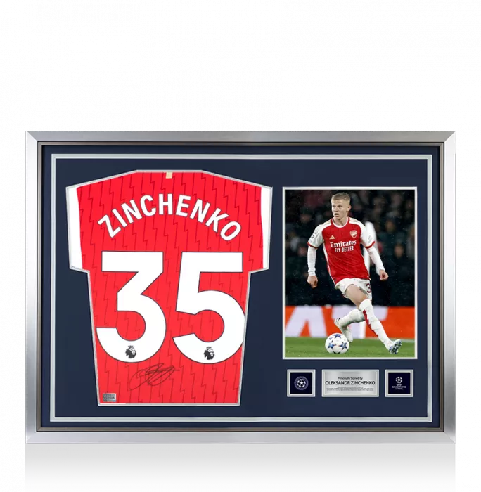 Oleksandr Zinchenko Official UEFA Champions League Back Signed And Hero Framed Arsenal 2023-24 Home Shirt