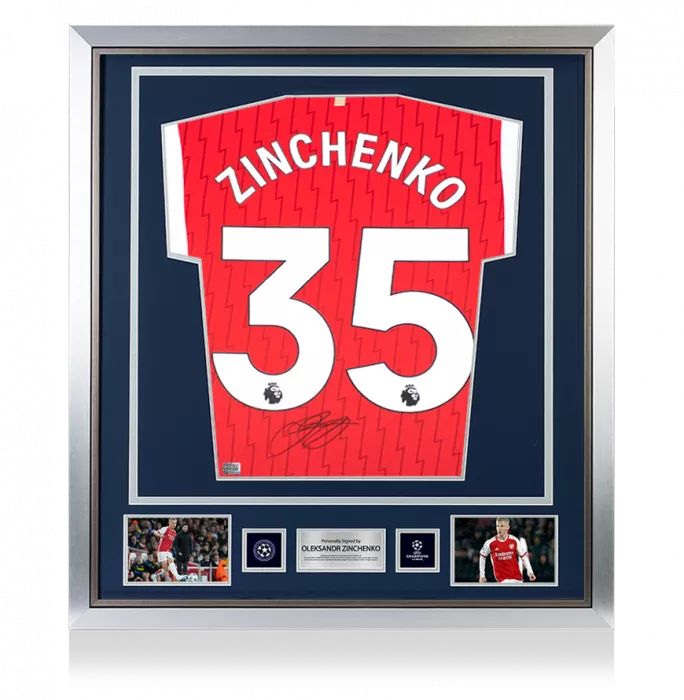Oleksandr Zinchenko Official UEFA Champions League Back Signed and Framed Arsenal 2023-24 Home Shirt