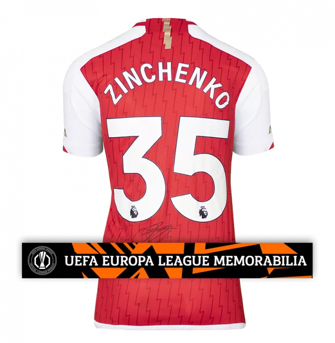 Oleksandr Zinchenko Official UEFA Europa League Back Signed Arsenal 2023-24 Home Shirt