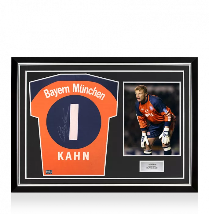Oliver Kahn Back Signed FC Bayern Munich 2000-01 Goalkeeper Shirt In Hero Frame: Option 1