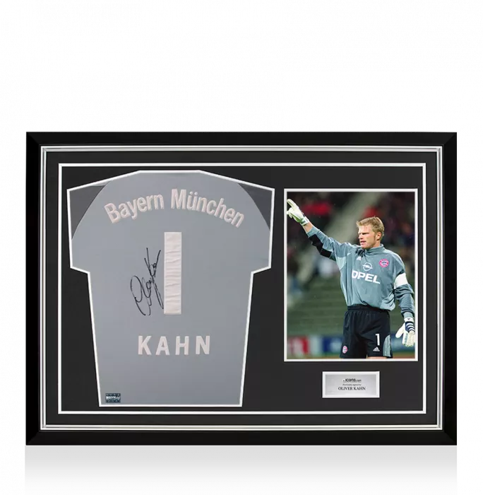 Oliver Kahn Back Signed FC Bayern Munich 2001-02 Goalkeeper Shirt In Hero Frame: Option 1