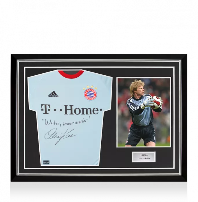 Oliver Kahn Back Signed FC Bayern Munich 2008 Goalkeeper Shirt - Weiter immer weiter Inscription In Hero Frame: Option 1