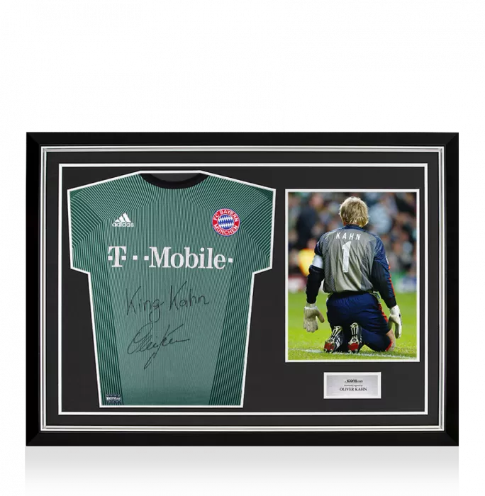 Oliver Kahn Front Signed FC Bayern Munich 2003-04 Goalkeeper Shirt - King Kahn Inscription In Hero Frame: Option 1