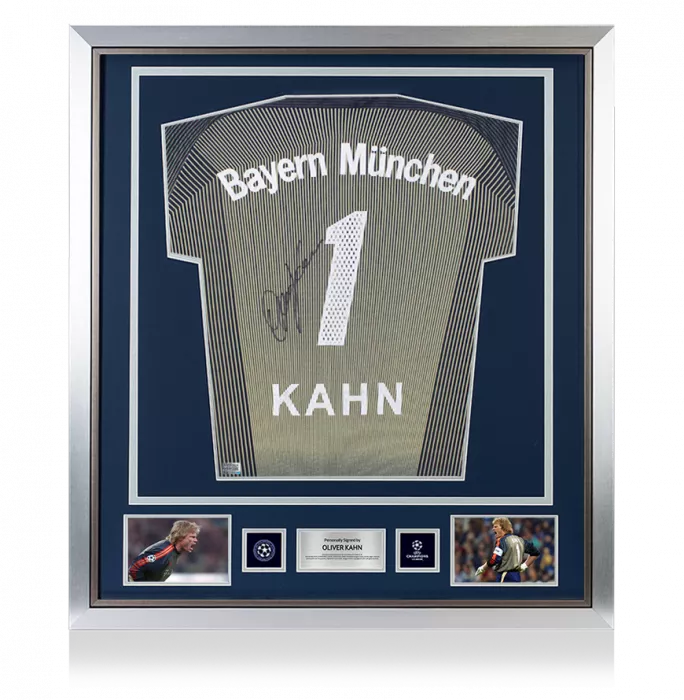 Oliver Kahn Official UEFA Champions League Back Signed And Framed FC Bayern Munich 2003-04 Goalkeeper Shirt