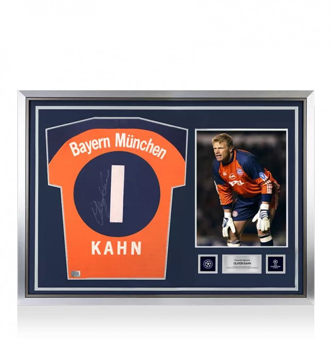 Oliver Kahn Official UEFA Champions League Back Signed and Hero Framed FC Bayern Munich 2000-01 Goalkeeper Shirt