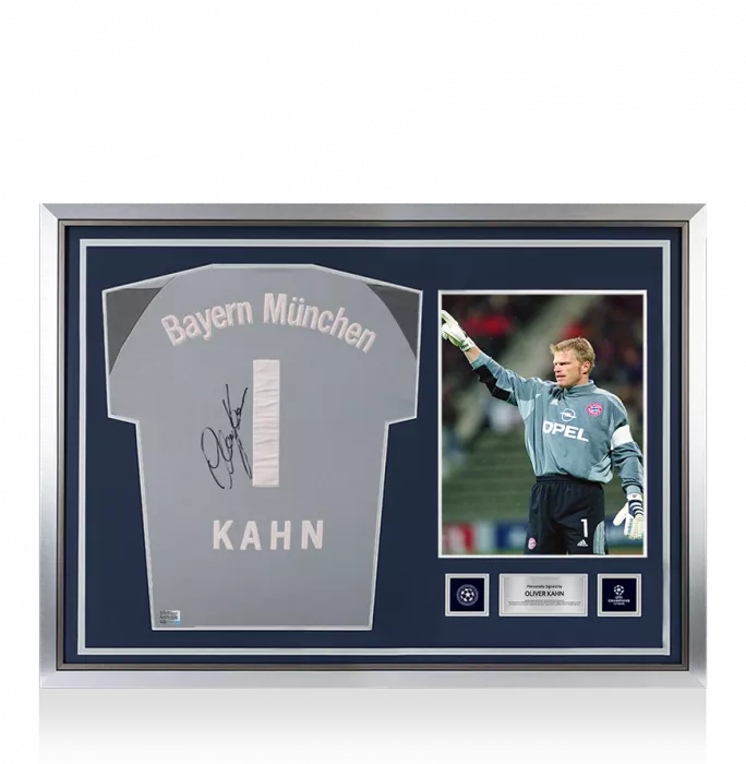 Oliver Kahn Official UEFA Champions League Back Signed And Hero Framed FC Bayern Munich 2001-02 Goalkeeper Shirt