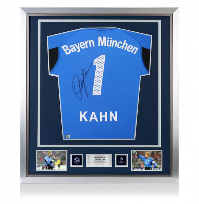 Oliver Kahn Official UEFA Champions League Back Signed and Framed FC Bayern Munich 2004-05 Goalkeeper Shirt