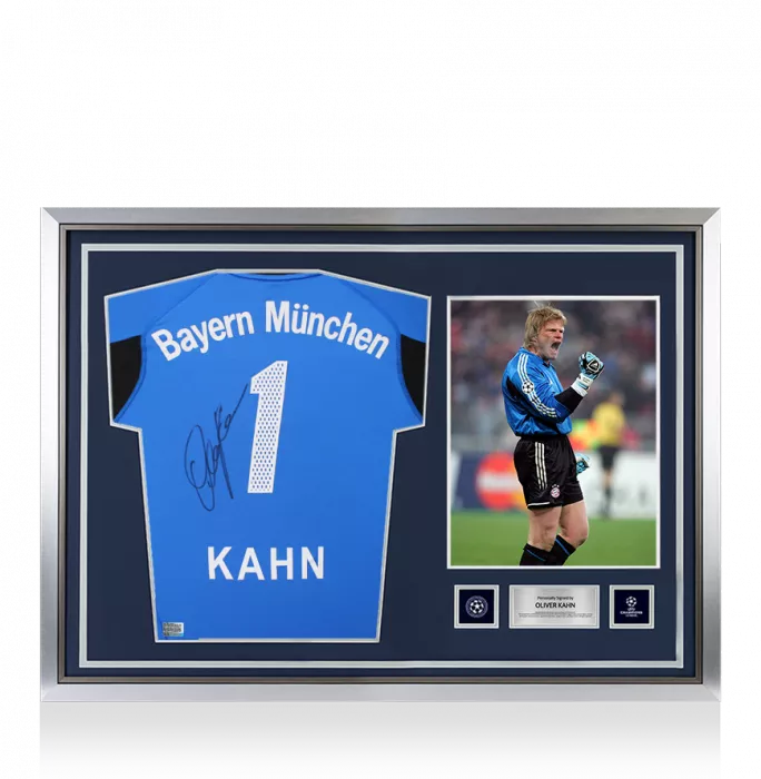 Oliver Kahn Official UEFA Champions League Back Signed And Hero Framed FC Bayern Munich 2004-05 Goalkeeper Shirt