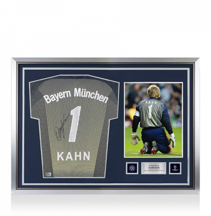Oliver Kahn Official UEFA Champions League Back Signed and Hero Framed FC Bayern Munich 2003-04 Goalkeeper Shirt