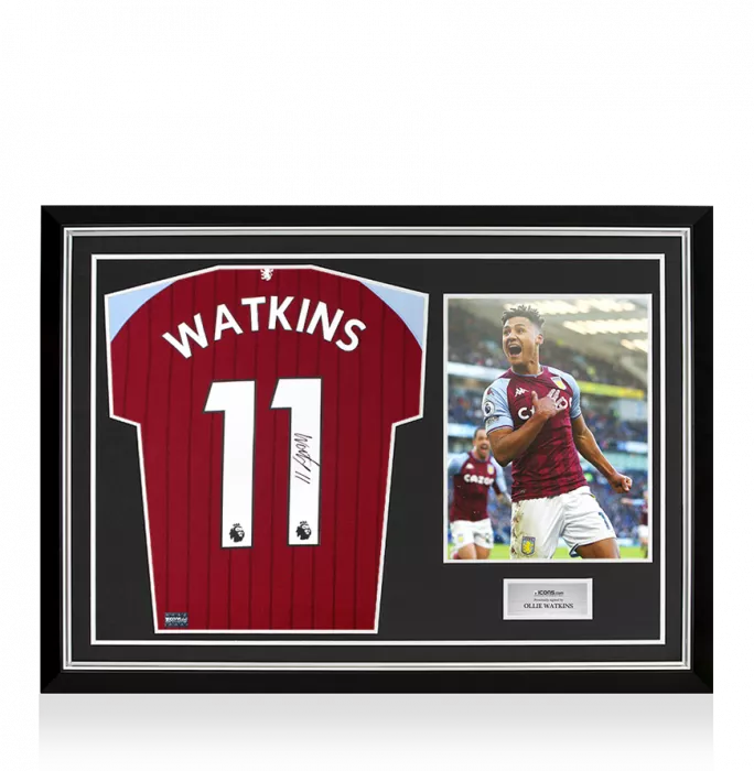 Ollie Watkins Back Signed Aston Villa 2021-22 Home Shirt In Hero Frame: Option 1