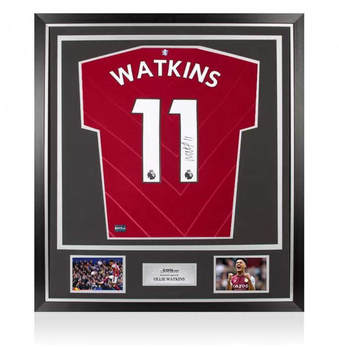 Ollie Watkins Back Signed Aston Villa 2022-23 Home Shirt In Classic Frame