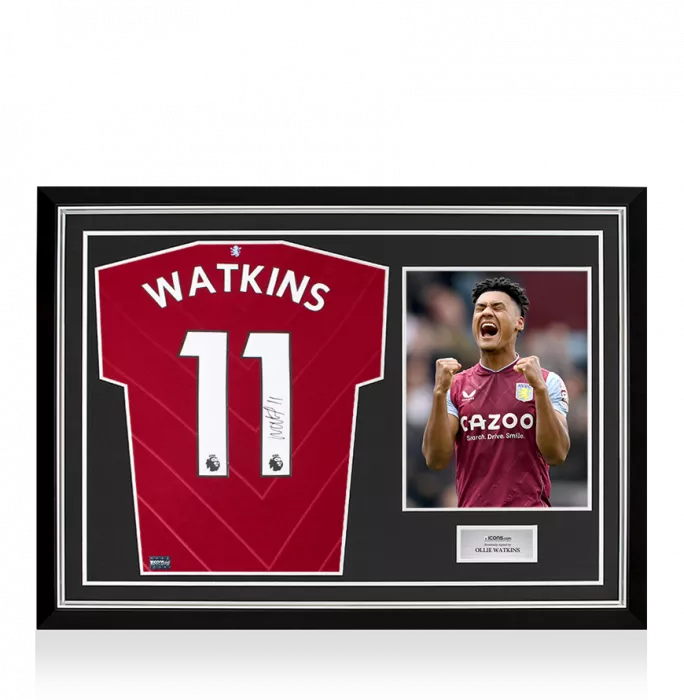 Ollie Watkins Back Signed Aston Villa 2022-23 Home Shirt In Hero Frame: Option 1