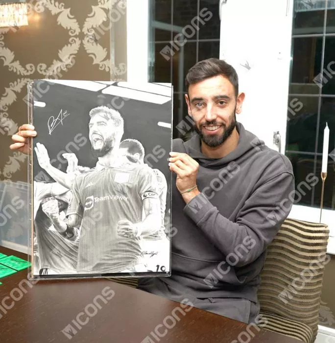 Original Bruno Fernandes Signed And Premium Framed Tribute Artwork