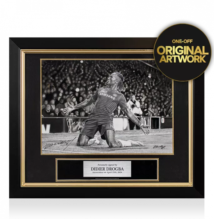 Original Didier Drogba Signed and Premium Framed Tribute Artwork: Chelsea Legend