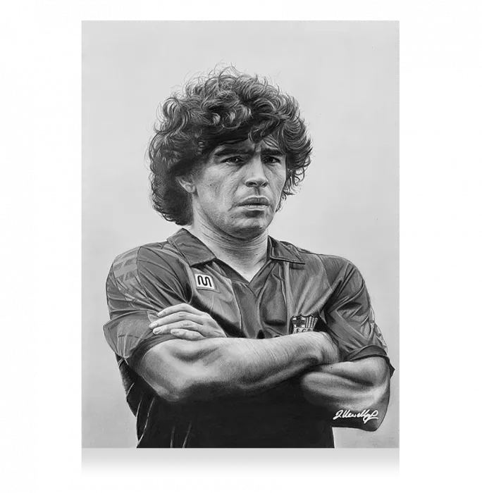 Original Diego Maradona Signed And Framed Tribute Artwork: FC Barcelona Icon