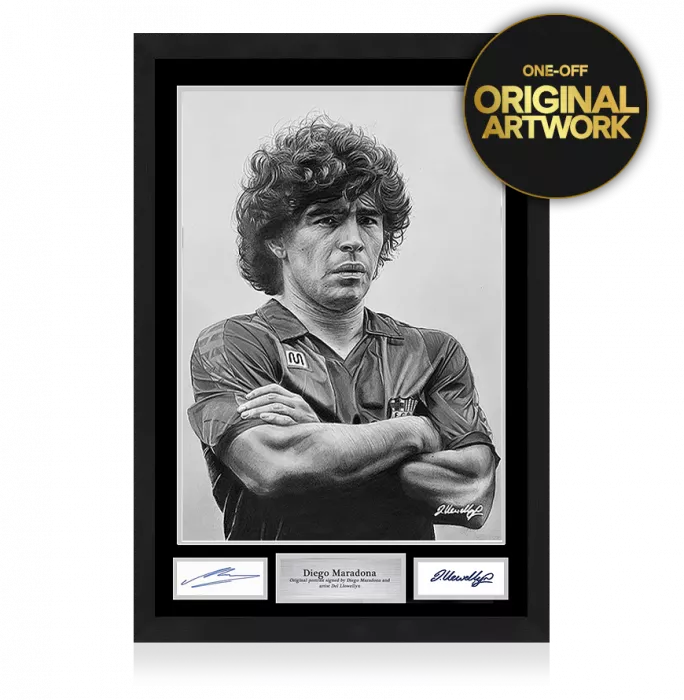 Original Diego Maradona Signed and Framed Tribute Artwork: FC Barcelona Icon