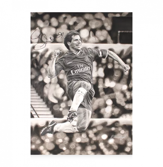Original Gianfranco Zola Signed Tribute Artwork: Chelsea Legend