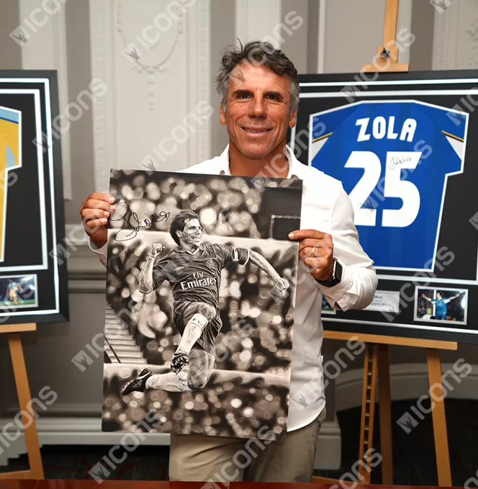 Original Gianfranco Zola Signed Tribute Artwork: Chelsea Legend