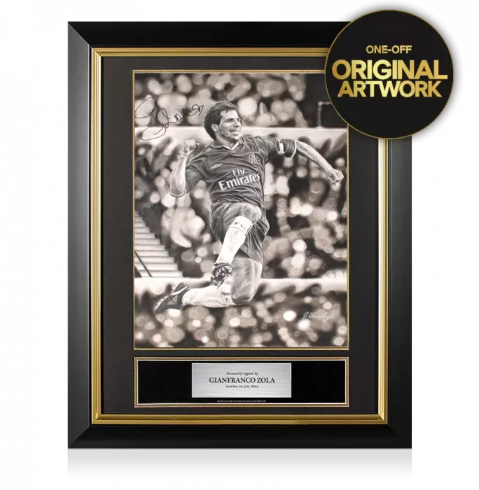 Original Gianfranco Zola Signed Tribute Artwork: Chelsea Legend